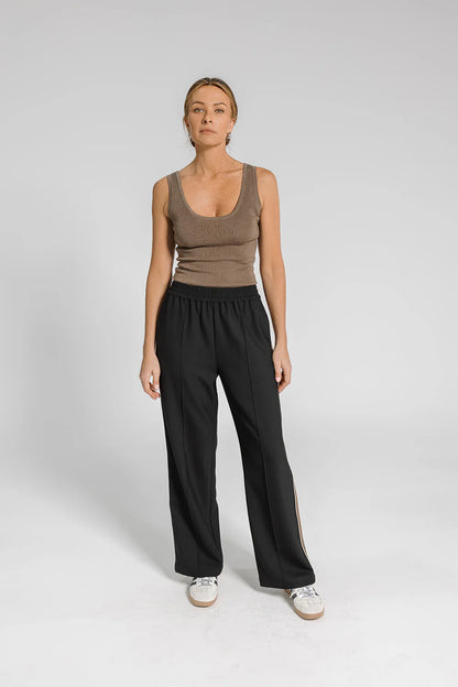 ARYELE - Riley Stripe Detail Pant - Black/Coffee Stripe