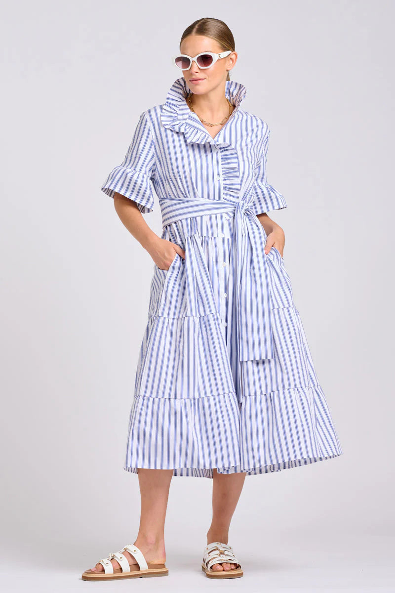 Shirty - The Molly Oversized Shirt Dress White with Azure Ticking