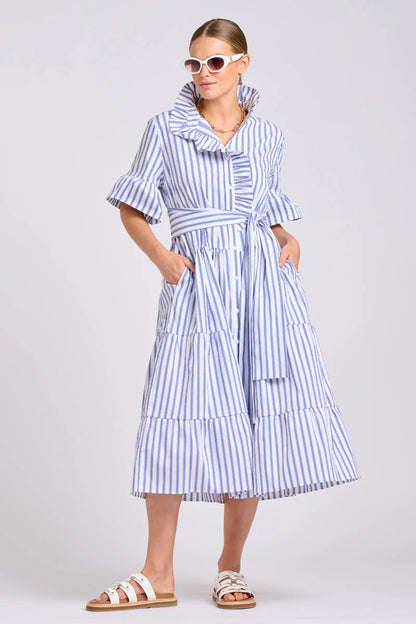 Shirty - The Molly Oversized Shirt Dress White with Azure Ticking