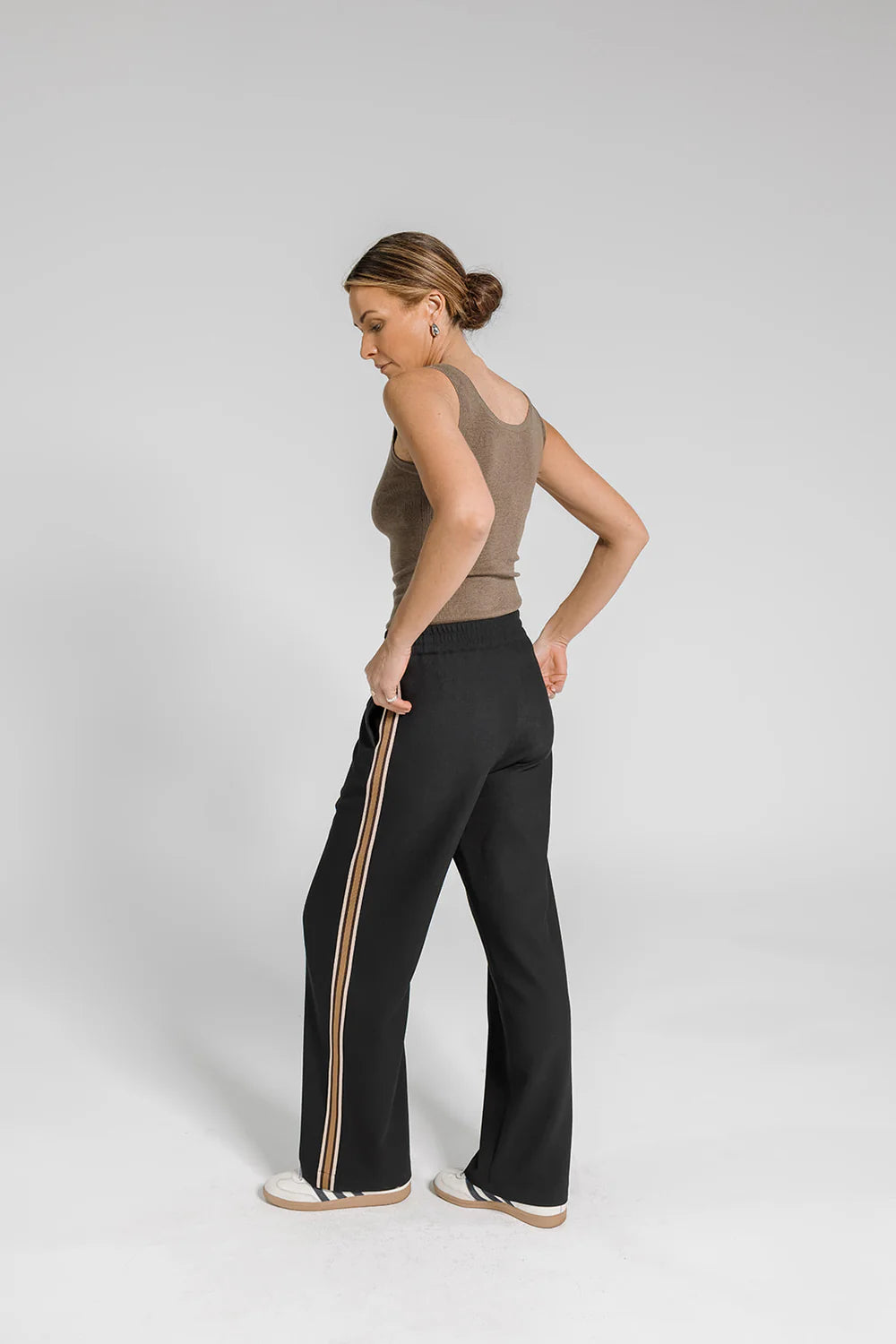 ARYELE - Riley Stripe Detail Pant - Black/Coffee Stripe