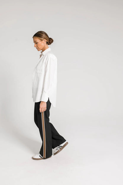 ARYELE - Riley Stripe Detail Pant - Black/Coffee Stripe