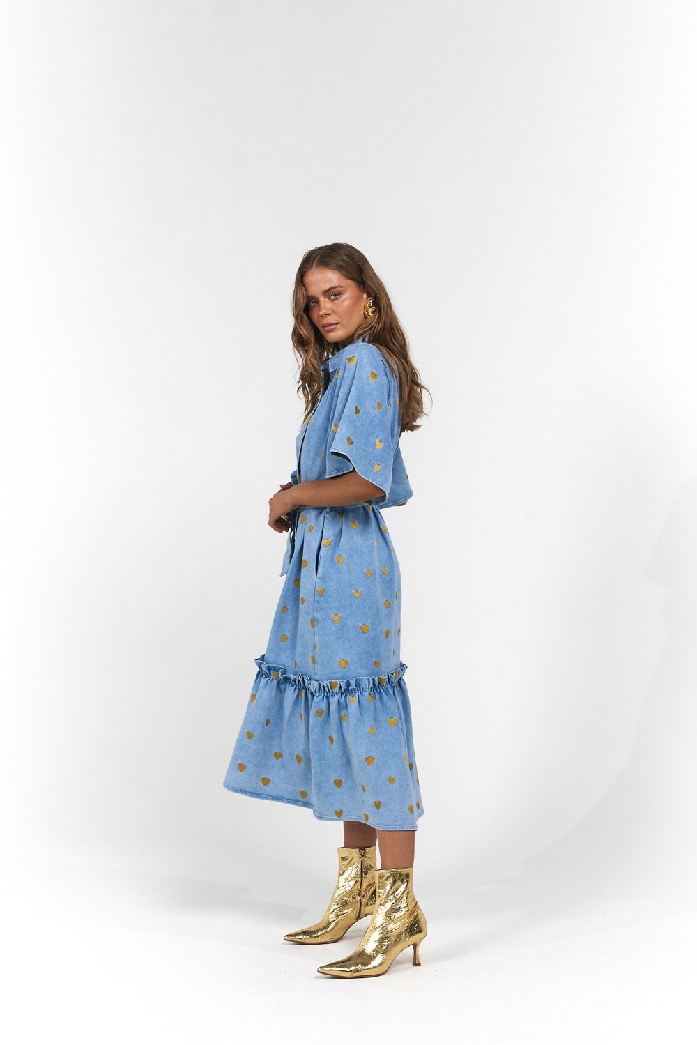 La Bohème Girls - Moxie Midi Dress Denim Hearts