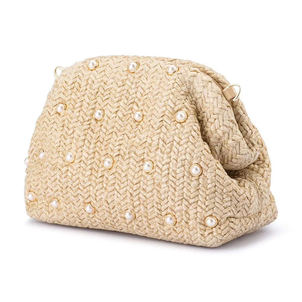 Olga Berg - Kaia Studded Woven Clutch Natural