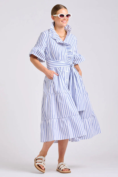 Shirty - The Molly Oversized Shirt Dress White with Azure Ticking