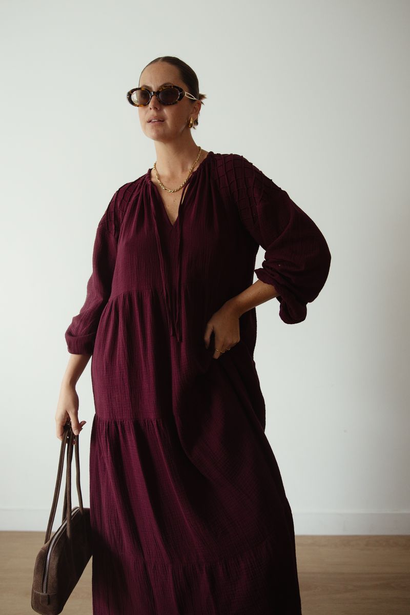 ALAKAI - Dawn Long Sleeve Dress Burgundy (PREORDER)