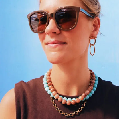 Bazon - Natural Stone Bead Necklace Old Green