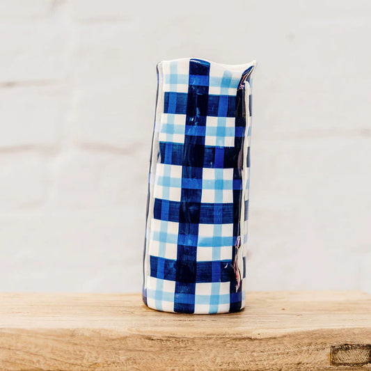 Noss & Co - Large Vase - Navy & Cornflower Blue Gingham