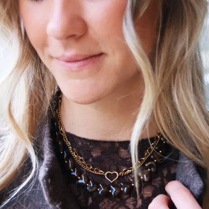 Bazon - Resin Small Heart Bead Necklace Brown