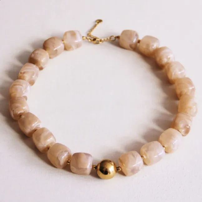 Bazon - Square Bead Necklace Beige