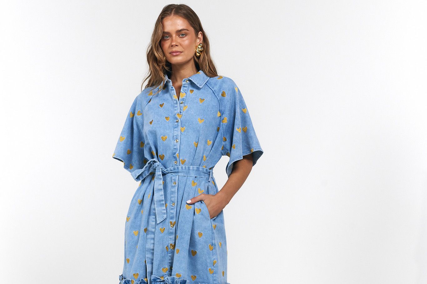 La Bohème Girls - Moxie Midi Dress Denim Hearts