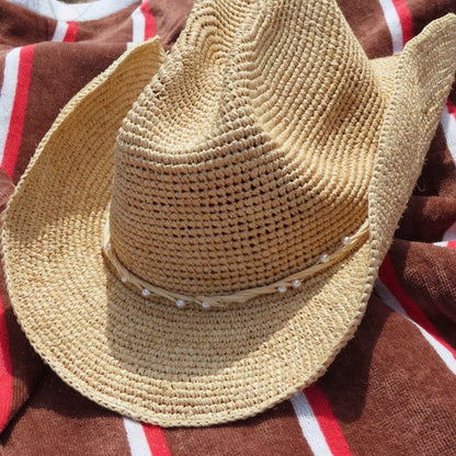 Mia Capri - Raffia Pearl Cowboy Hat