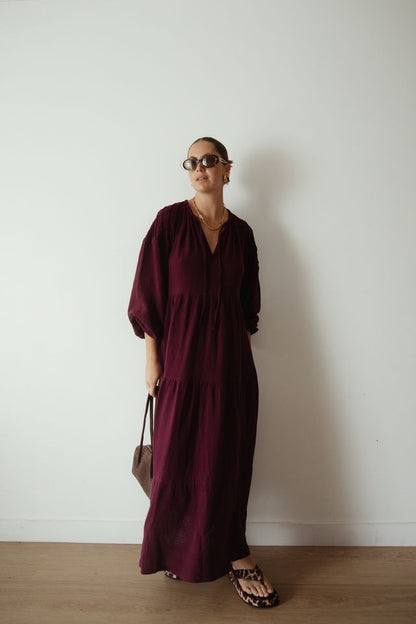 ALAKAI - Dawn Long Sleeve Dress Burgundy (PREORDER)