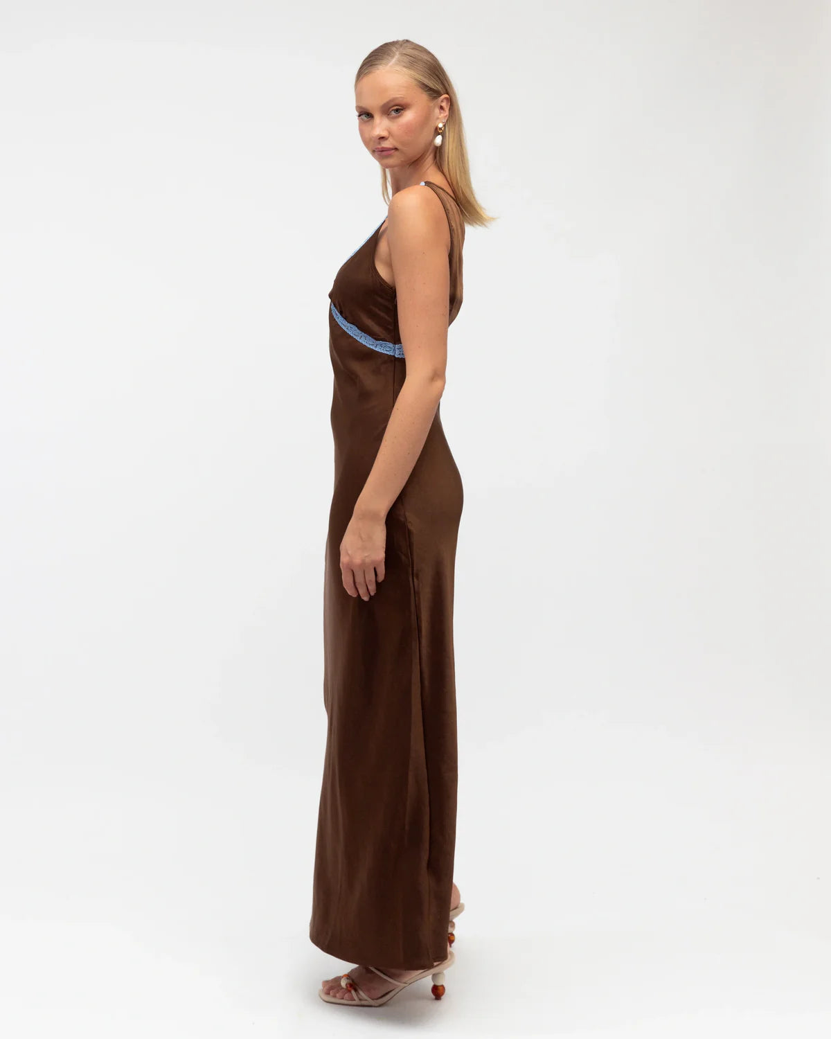 Naya Satin Midi Dress Brown