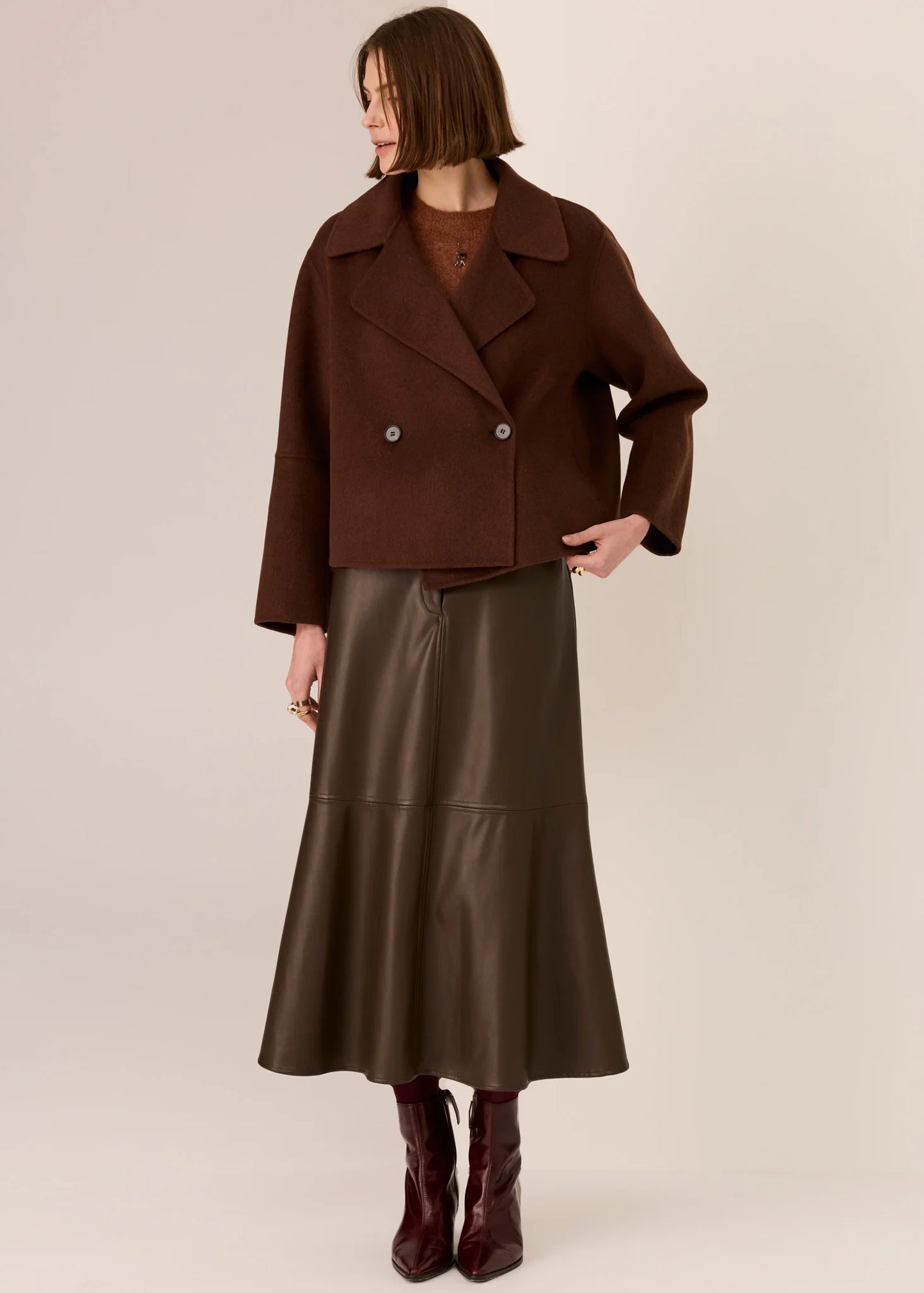 POL - Cohen Cropped Wool Coat Walnut