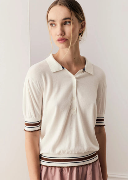 POL - Dahlia Knit Polo White/Toffee