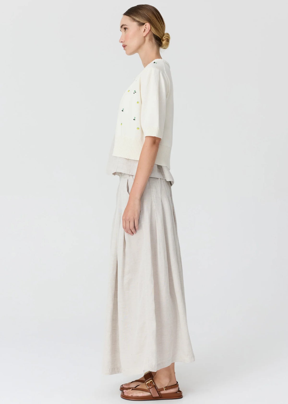 POL - Viloa Beaded Short Sleeve Cardigan Chalk