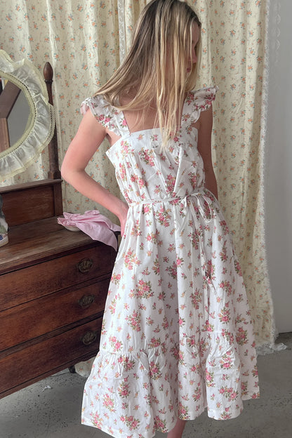 Oak Meadow - Frill Tea Midi Dress in Della Floral Blush