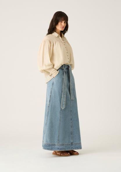 MOS The Label - Wrangler Shirred Blouse in Almond