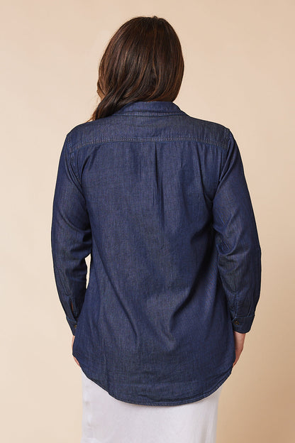 Adrift - Sam Chambray Shirt in Dark Wash