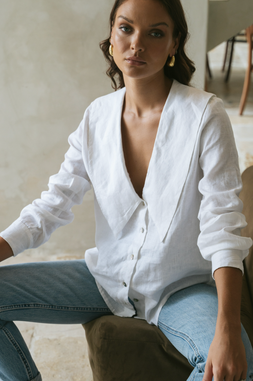 LJC Designs - Blair Shirt White Linen