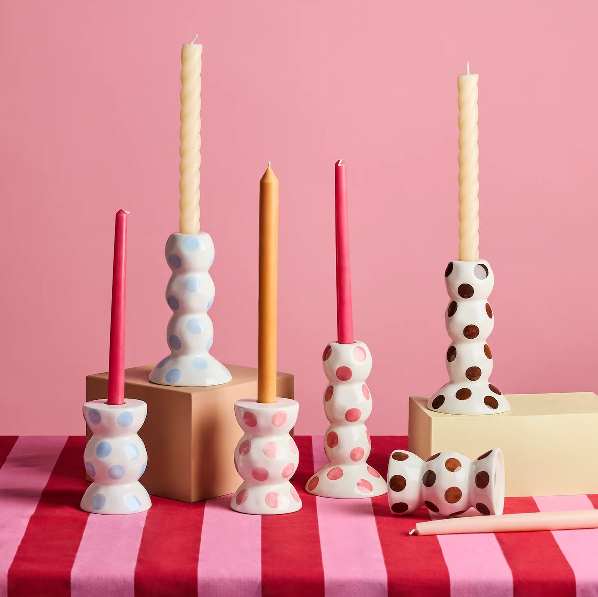 Noss & Co - Tall Candle Holder Cornflower Blue Spot