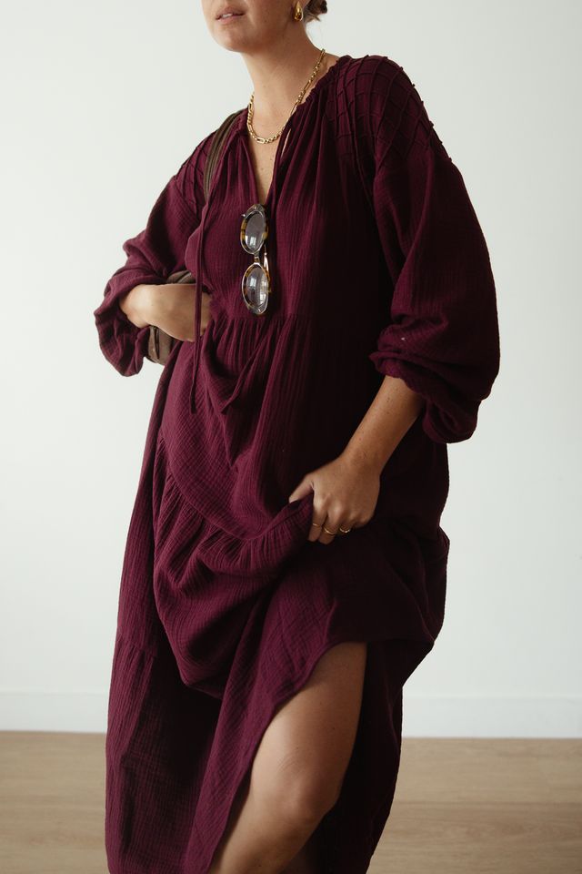 ALAKAI - Dawn Long Sleeve Dress Burgundy (PREORDER)