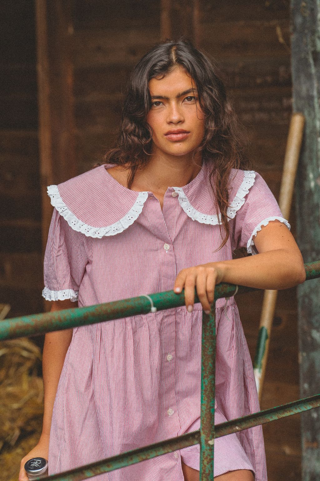 Oak Meadow - Inka Mini Dress in Cottage Red Stripe