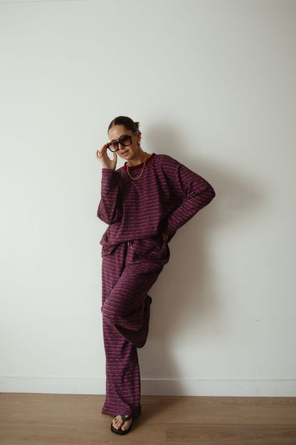 ALAKAI - Capria Wide Leg Pants Plum Stripe