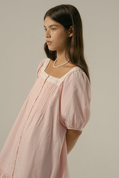 Oak Meadow - Mila Mini Dress in Baby Pink Gingham