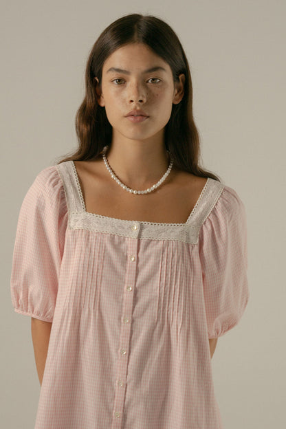Oak Meadow - Mila Mini Dress in Baby Pink Gingham