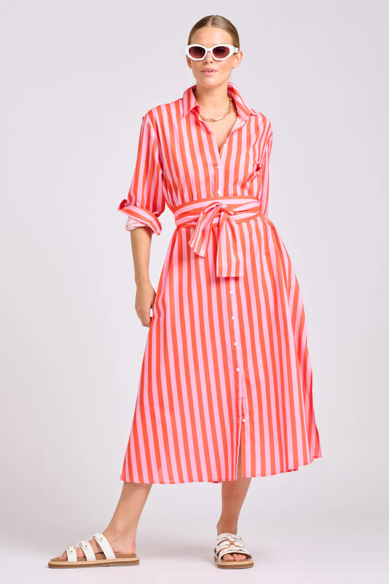 Shirty - The Luna Dress Pink Papaya Stripe