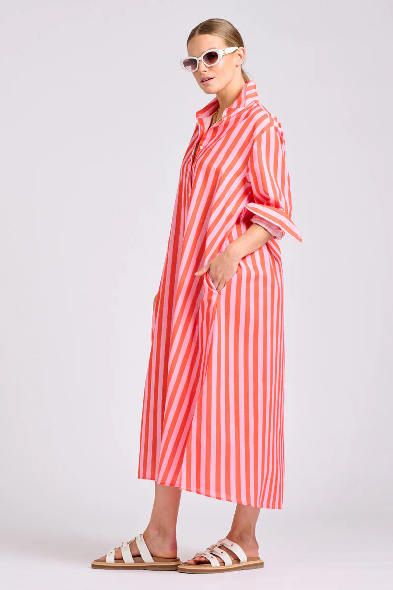 Shirty - The Luna Dress Pink Papaya Stripe