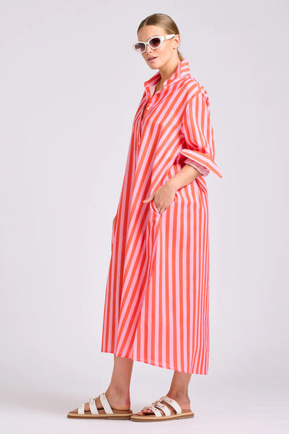 Shirty - The Luna Dress Pink Papaya Stripe