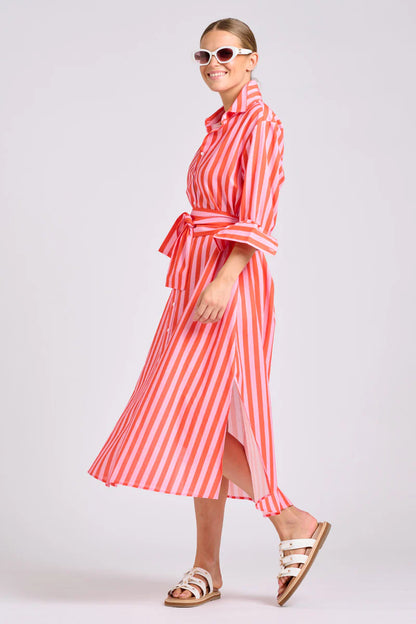 Shirty - The Luna Dress Pink Papaya Stripe