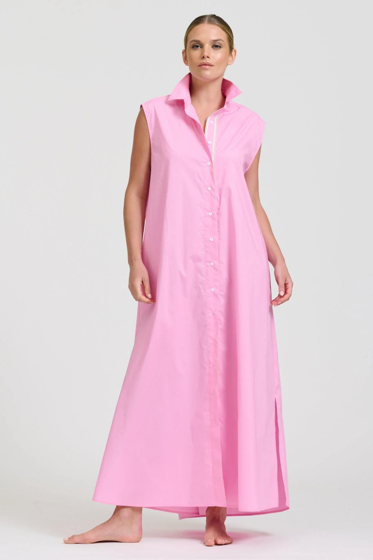 Shirty - The Sabine Sleeveless Longline Shirtdress Pink