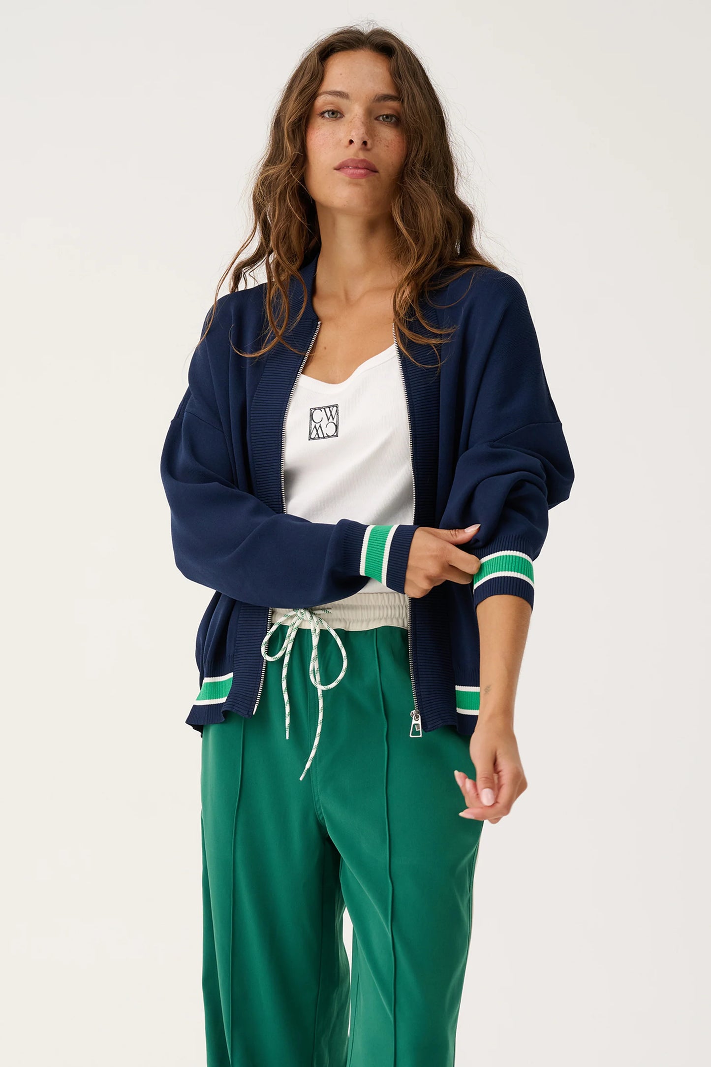 Cartel & Willow - Brodie Knit Bomber Navy Stripe