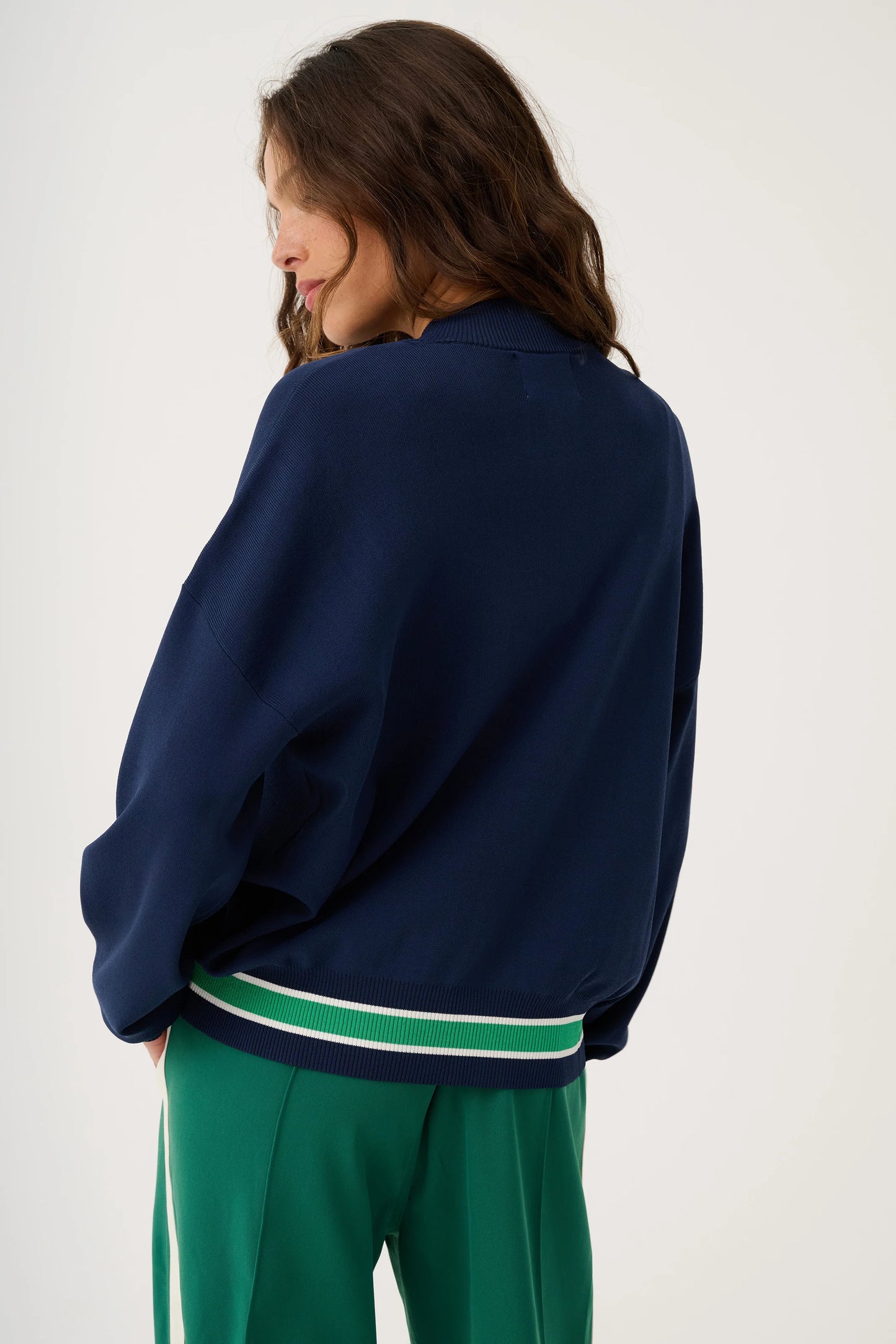 Cartel & Willow - Brodie Knit Bomber Navy Stripe