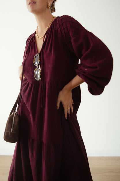 ALAKAI - Dawn Long Sleeve Dress Burgundy (PREORDER)
